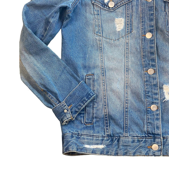 BP Distressed Denim Oversized Trucker Jean Jacket XS - Picture 3 of 6